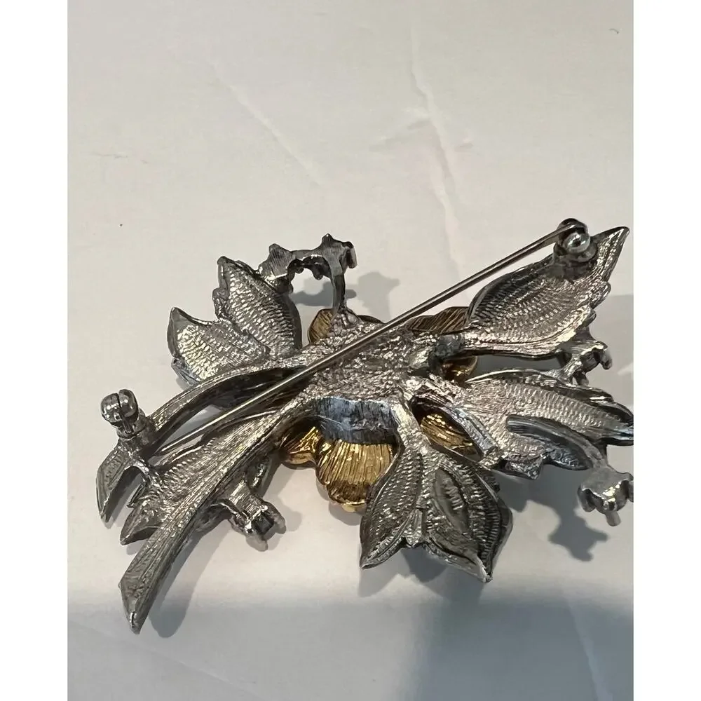 Avon Vintage Christmas‎ Floral Red Green Faux Pearl Brooch Pin - Picture 3 of 6